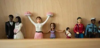 Play therapy figures on a shelf at Just Mind Counseling Westlake