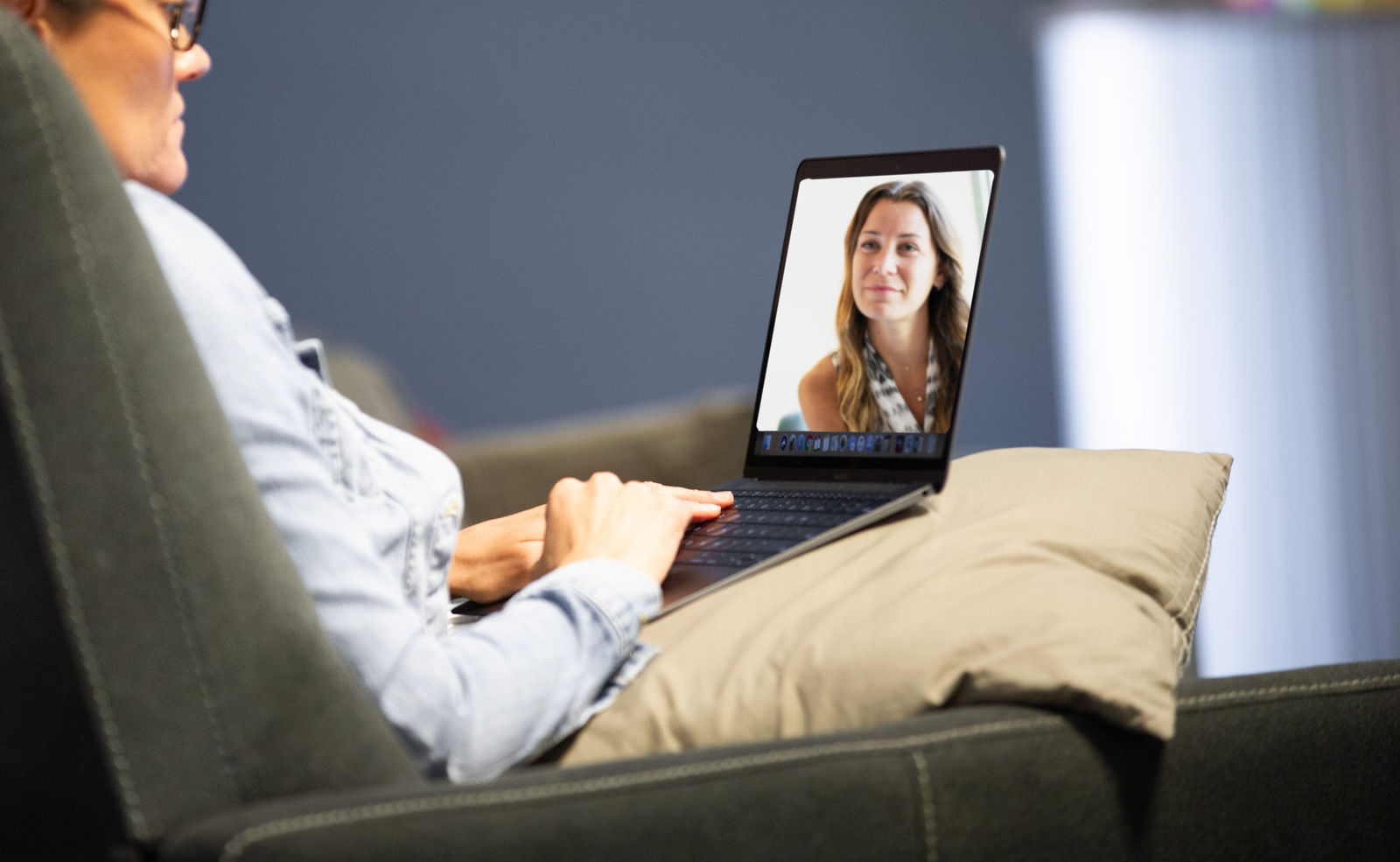 Nomi Health Therapist in Austin, TX 1 Client on a telehealth therapy video call from home